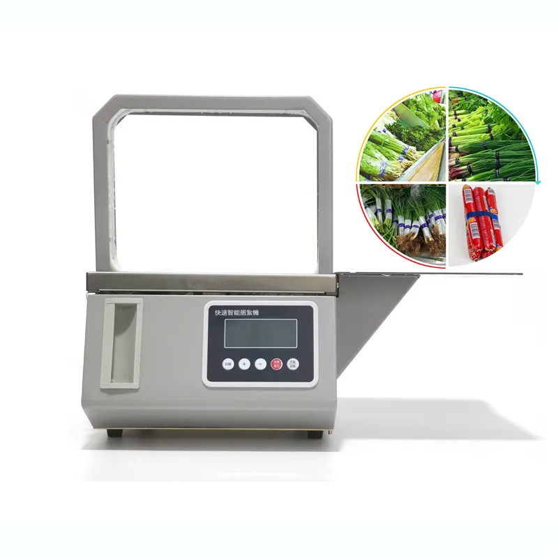 220V Supermarket OPP Tape Bundle Up Attaching Machine Small Automatic Vegetable Bundleing Strapping Machine