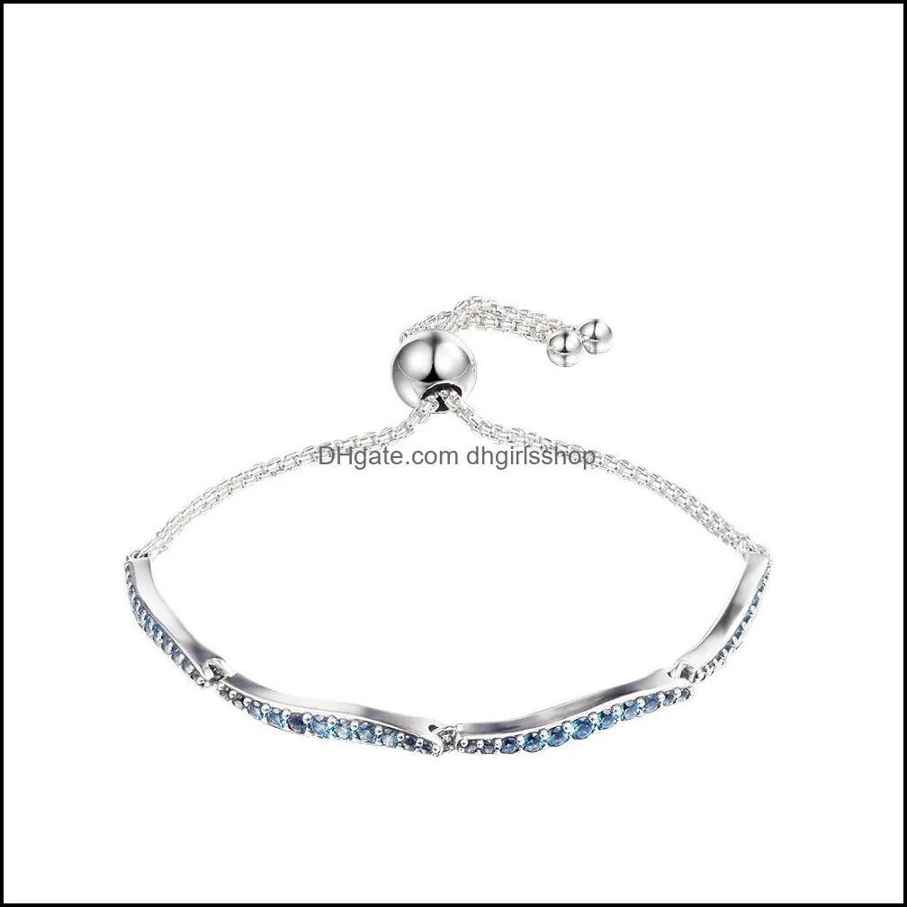 Urok bransoletki biżuteria niebieska falista suwak bransoletka argent 925 Sterling Sier Crystal Link for Women Girls Oryginalne DHB4N