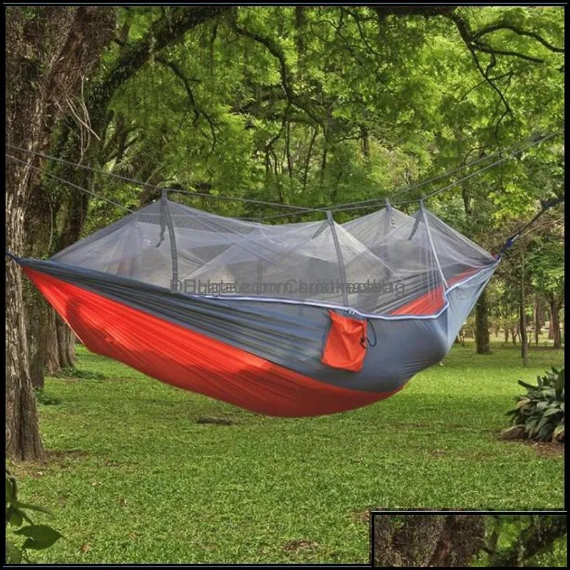 Hammocks Outdoor Furniture Home & Garden12 Colors Portable With Mosquito Net Single-Person Hammock Hanging Bed Folded Into The Pouch For