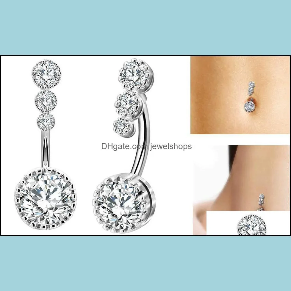 Stainless Steel Pierced Navel Ring Round Inlaid Zircon Navel Studs Copper Buckle Body Piercing