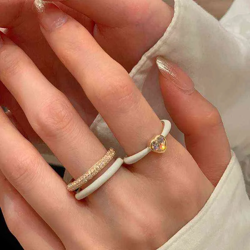 Rings Exquisite Designer Love Drop Glaze Female Ins Light Luxury Niche Design Advanced Feeling Adjustable Index Finger