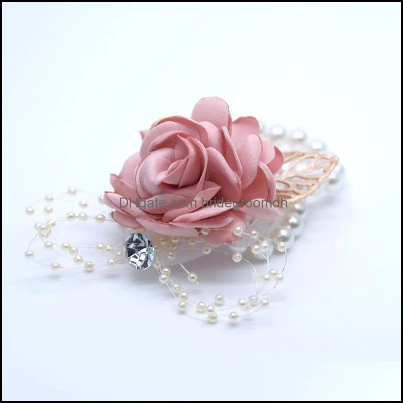 Corsage Wedding Bridesmaid Bracelet fleur Foam Roses Boutonniere Bridal Sister Girl Bracelets Party Prom Decoration