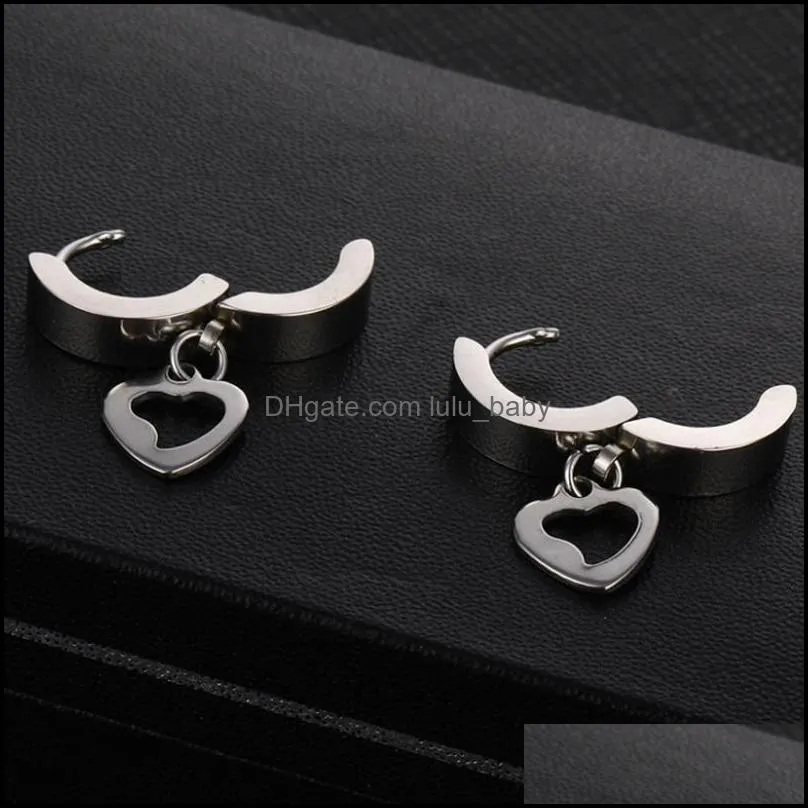 titanium steel body piercing jewelry dangle heart earring hoops korean punk hoop earrings with hearts pendant