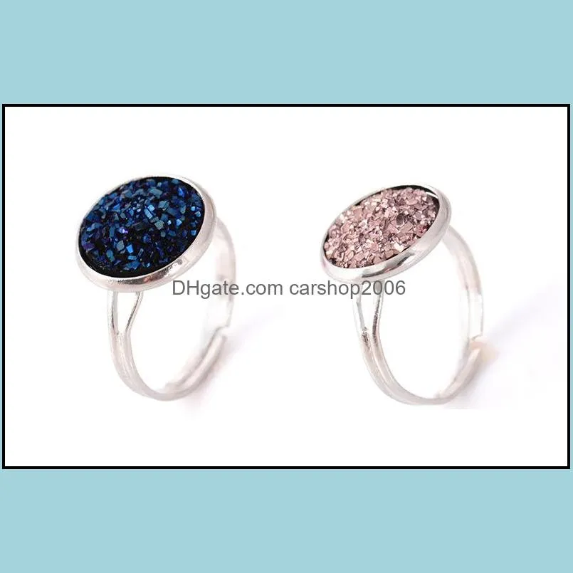 Fashion Imitate Natural Stone Drusy Druzy Ring silver gold colors Resin Gemstone Stone ring For Women Lady Jewelry