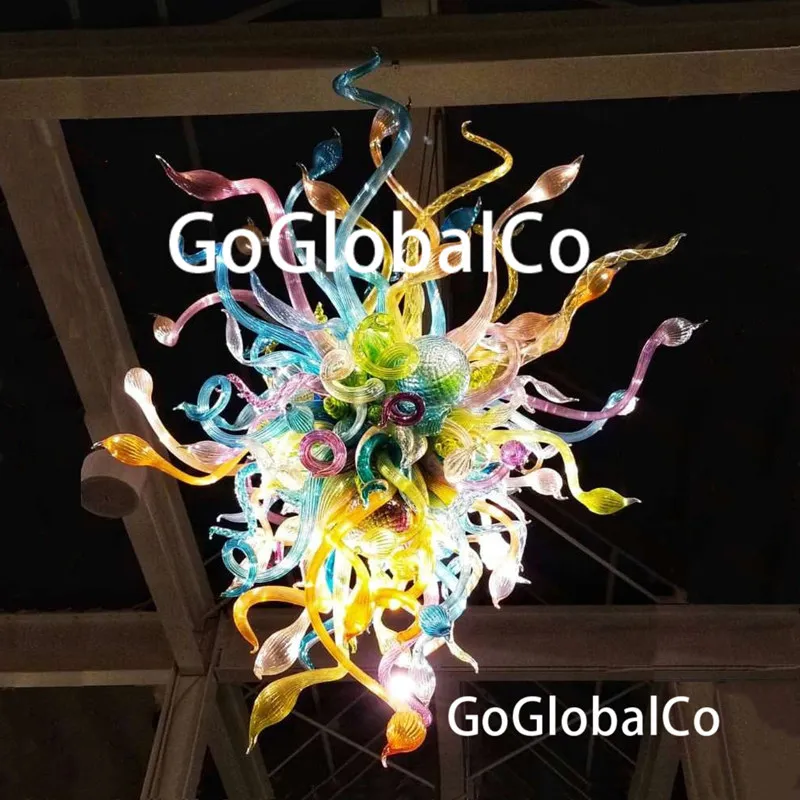 GoGlobalCo Lampe à suspension moderne en verre soufflé à la main Bleu Violet Orange Vert Lustre de plafond Éclairage personnalisé 28 32 34 pouces