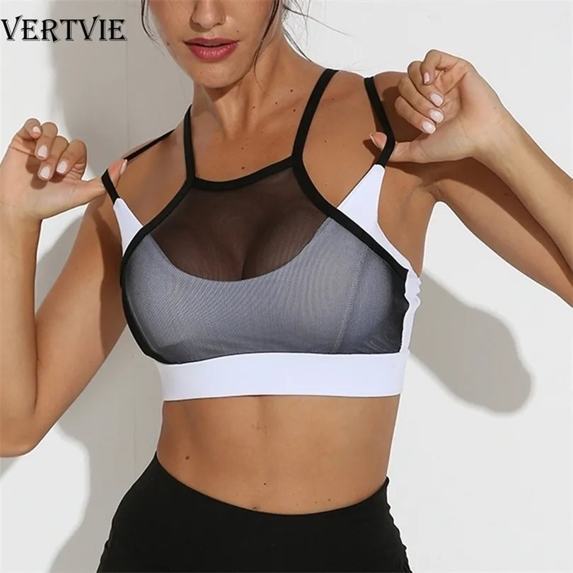 VERTVIE Sports Bra Women Sexy Mesh Breathable Sport Top Underwear Female Gym Fitness Seamless Running Yoga Bra Athletic Vest T200601