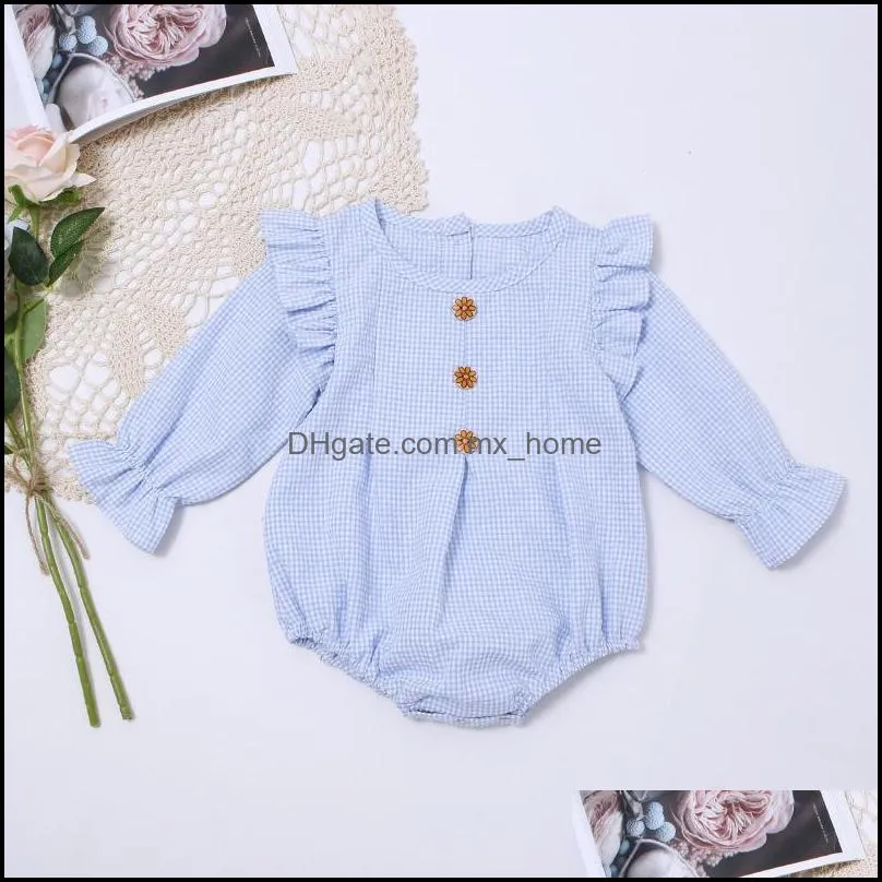 kids rompers girls boys plaid ruffle flying sleeve romper infant toddler lattice jumpsuits summer fashion baby clothes z6249