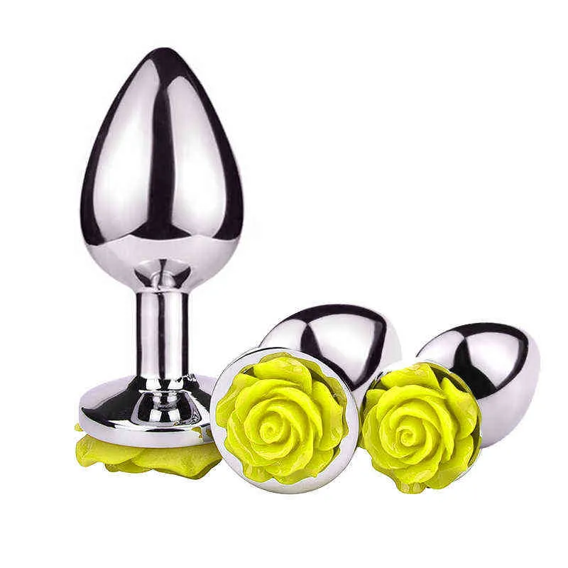Erotica Anal Toys Round Rose Metal Plug S / m / l 3pcs Set Flower Beads Butt Stimulator Anus Sex pour Femme Homme 220507