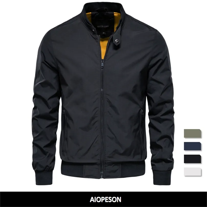 AiOpeseson Solid Color Baseball Jacket Men Stand Casual Stand Collar Bomber Mens Jackets Autumn High Quality Slim Fit Jackets For Men 220808