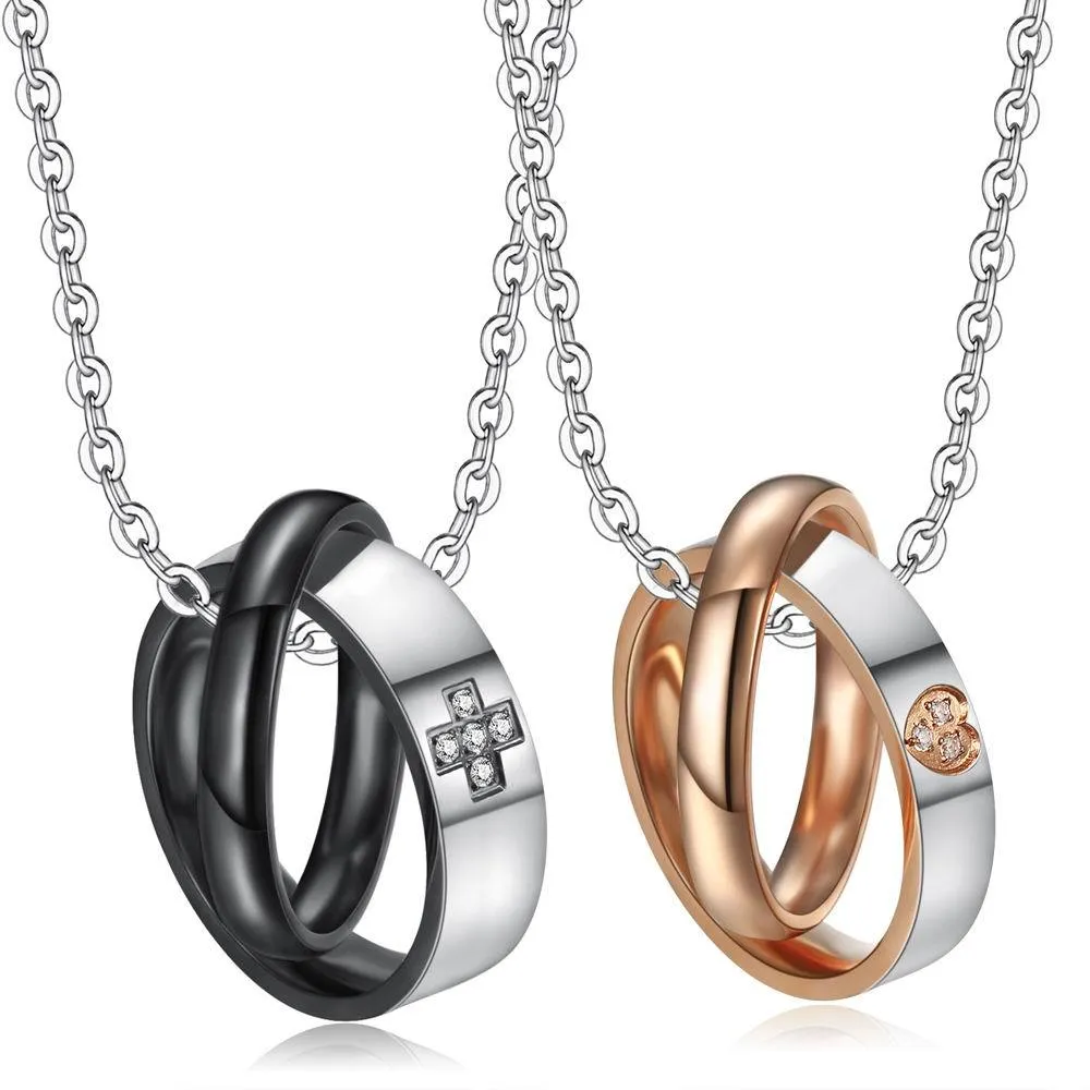 Eternal Love Buckle Ring Couples Collana con ciondolo in acciaio al titanio personalità hip hop gioielli moda regalo