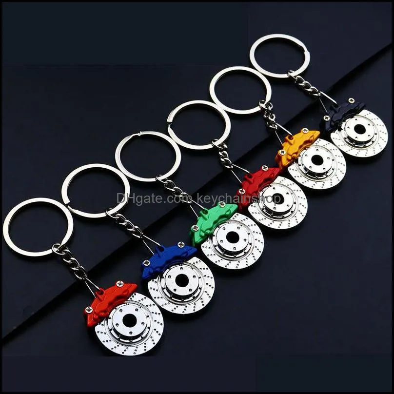 mixed colors piston turbo brake keychain wheel caliper metal keyfob sleeve bearing spinning auto holder car engine keyring