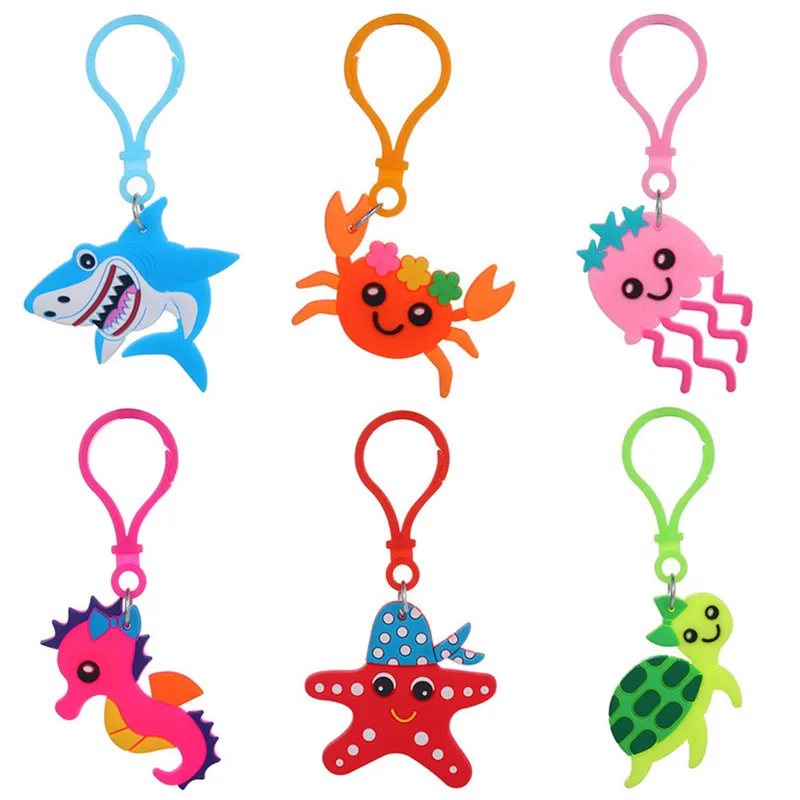 Cute PVC Marine Animals Keychain Kids Jewelry Cartoon Shark Crab Tortoise Shape Keyring Car Key Holder Backpack Bag Charm Accessories Gorgeous Color