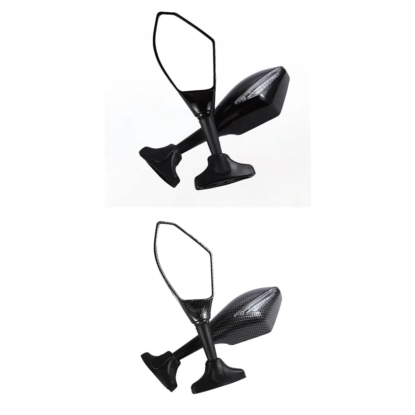 Universial Motorcycle Handlebar Mount View Mirror with LEDターン信号照明統合サイドミラーバイクターンインジケーターBLKカーボンバックミラー