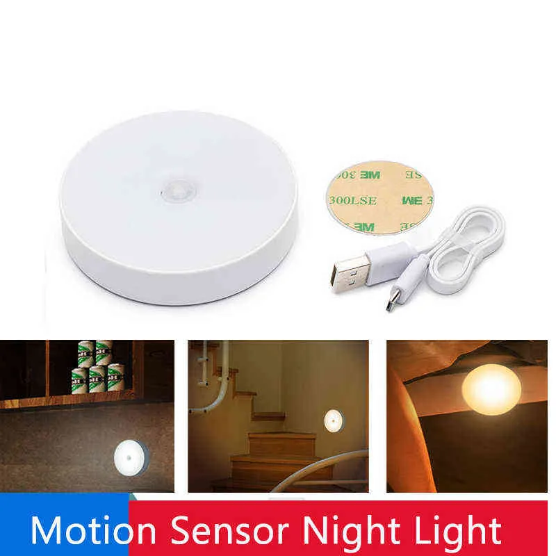 6 LEDs PIR Motion Sensor Night Light Auto On/Off Wireless USB Rechargeable Wall Lamp for Bedroom Stairs Cabinet Wardrobe