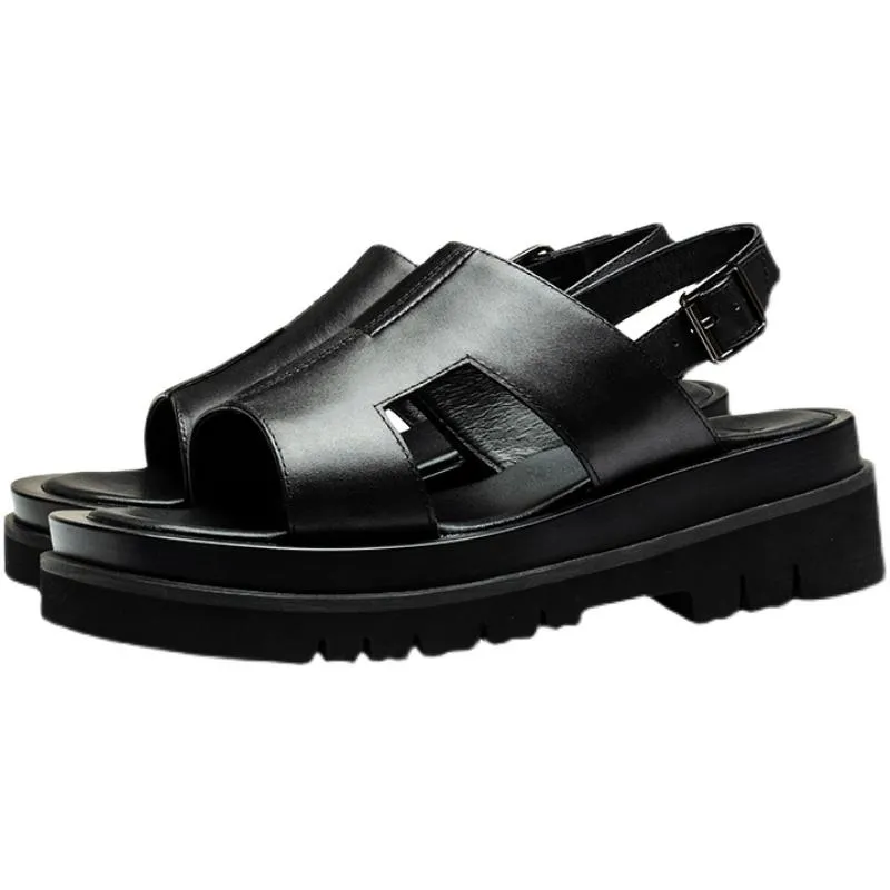 Sandalen zomer heren casual hoogte verhogen lederen trendy platform hoge hakken mannen schoenen slippers 37-44