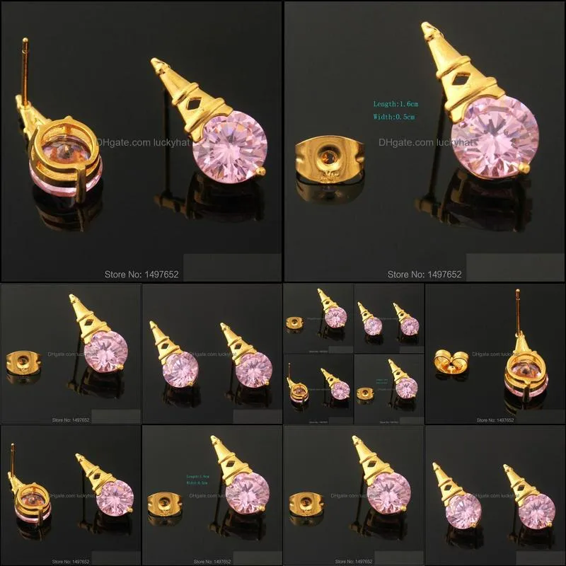 Stud Arrival Exquisite Punk Crystal Earrings / Gold Color Tower Shape Earring Fashion Jewelry For Women