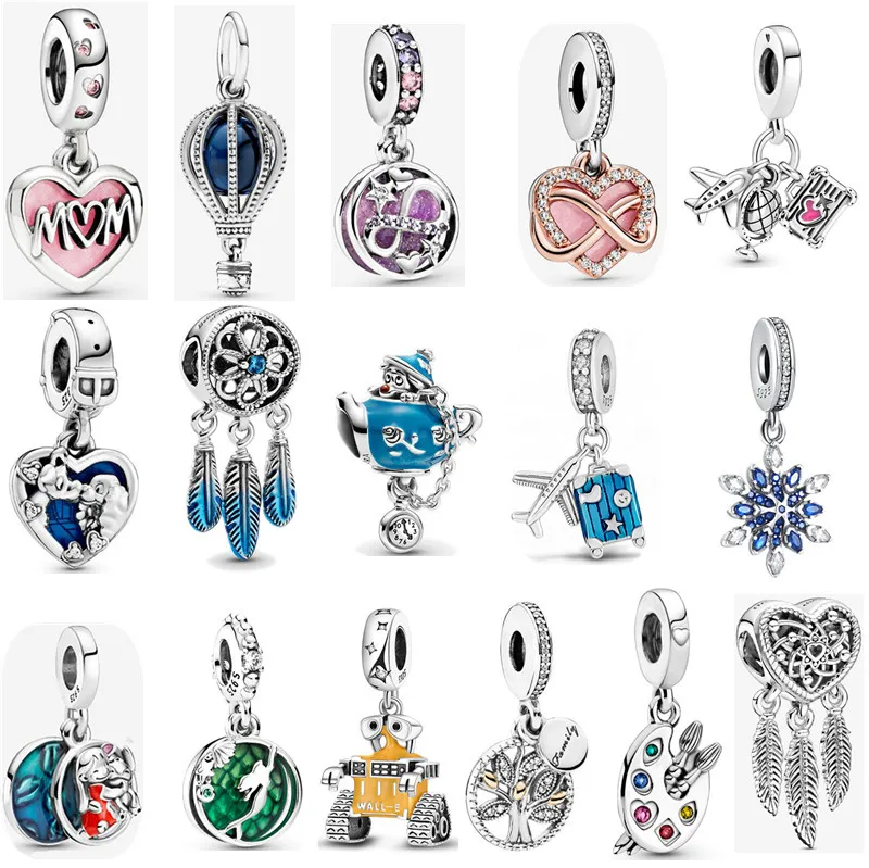 New S925 Sterling Silver Charme Loose Contas Moda Feminina Pingente Blue Fit Pandora Pandora Luxo Love Love Hot Air Balloon Diy Jóias Senhoras Mom