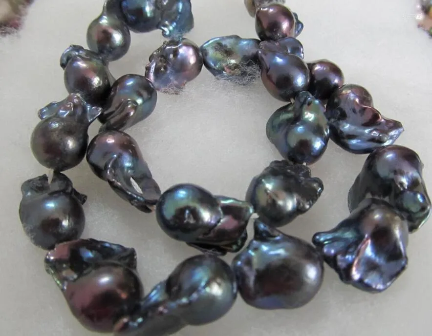 Chaînes Magnifique collier de perles baroques noires de Tahiti naturelles, 18 pouces, 15-20mm, chaînes Elle22
