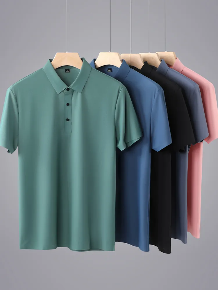 Summer Men Polo koszulka Klasyczna koszulka z krótkim rękawem oddychającą chłodzenie Szybkie suche nylonowe polo golf t -koszulę plus rozmiar 8xl 220526