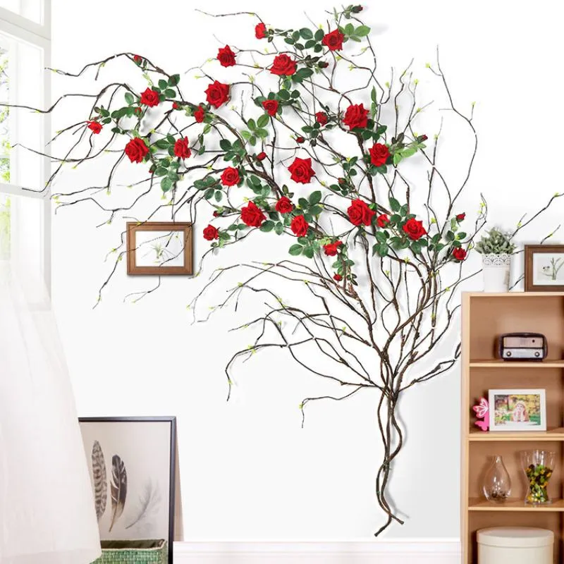 Guirnaldas de flores decorativas 2 piezas ramas de árboles artificiales de ratán toque real Kudo vides falsas para decoración de pared de fondo de boda DIY Flowe