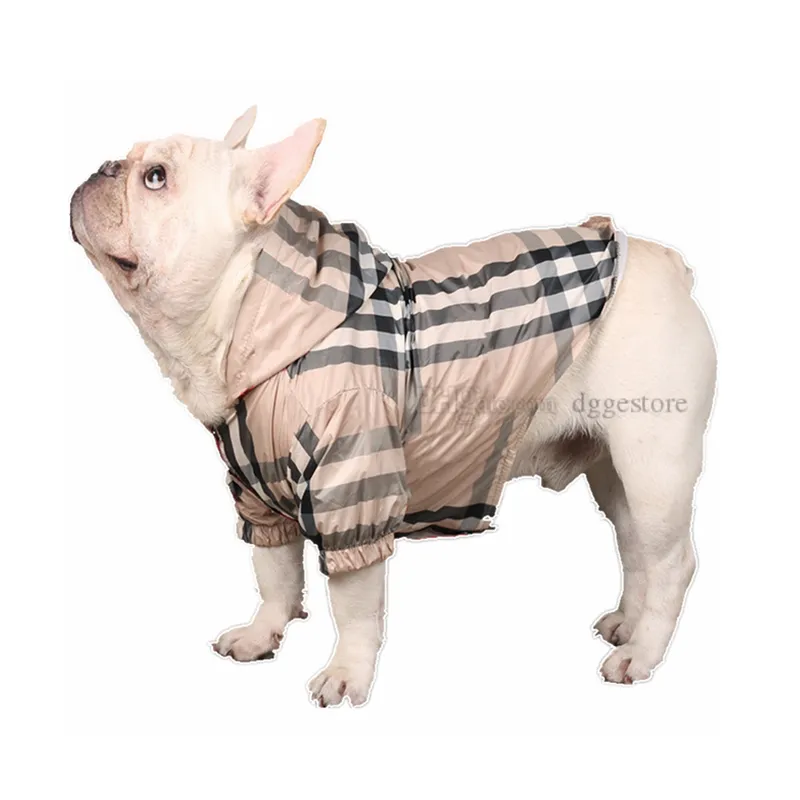 Designer Dog Clothes Classic Check Pattern Dog Apparel Dogs Raincoat Lightweight Windbreaker Hooded Jacket for French bullodg Pug Boston Terrier Outdoor Coat A169