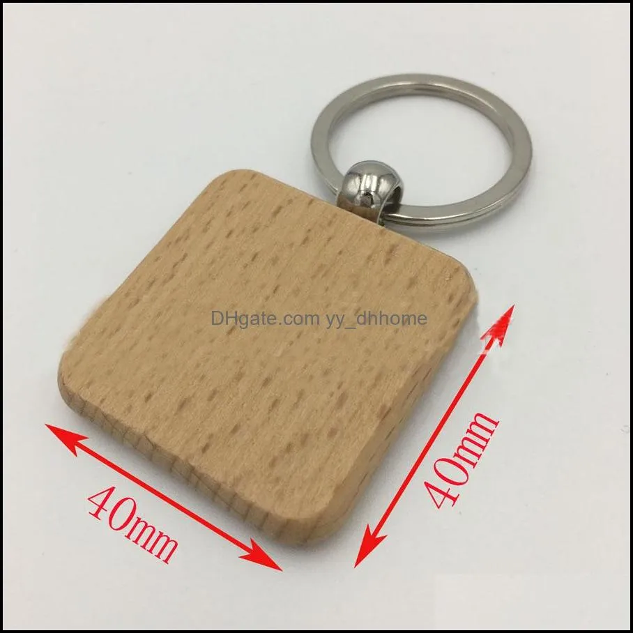 blank wood key chain holders round square rectangle shape personalized edc wooden keychains diy craft keyrings gift free dhl