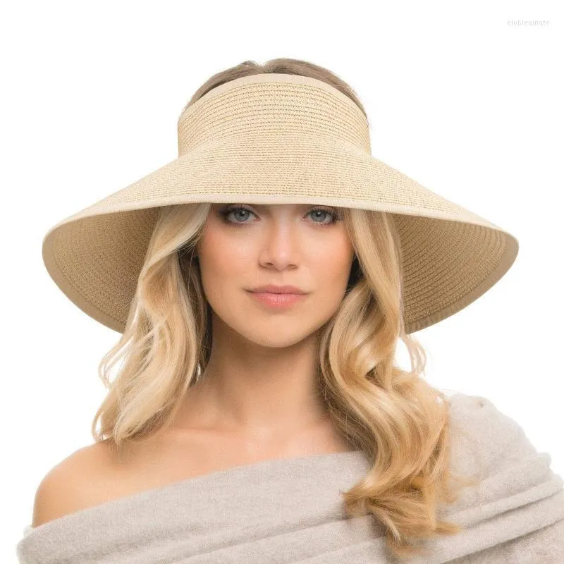 Wide Brim Hats Visors Hat For Women Summer Foldable Sun Caps Roll Up Beach Straw Sports Fan Visor Travel Accessories Elob22