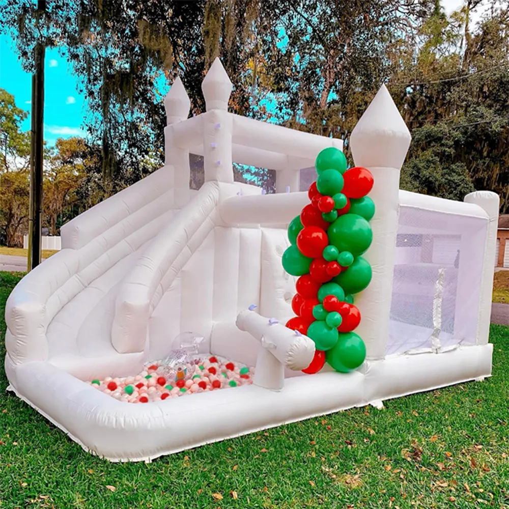 Komercyjne nadmuchiwane ślubne bramkarz Dmożony zamek biały mini bounce House Combo z slajdową piłką dla dzieci