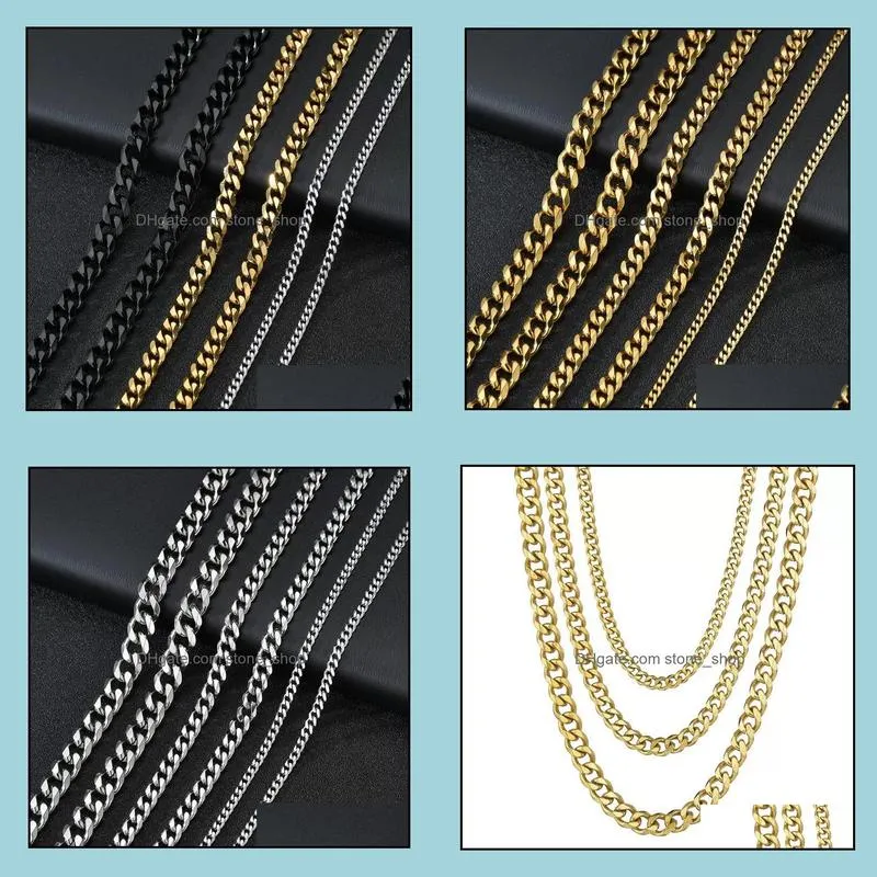 3mm 5mm stainless steel cuban link gold silver black chain necklace for women men hip hop titanium steel choker fashion jewelry gift