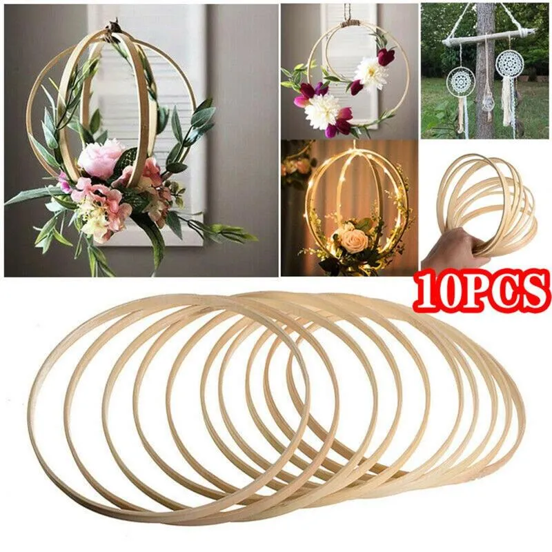 Dekorativa föremål Figurer 10st Dream Catcher Ring Round Wood Bamboo Hoop Diy Crafts Tools Floral för dekoration Hushållens catcherdec