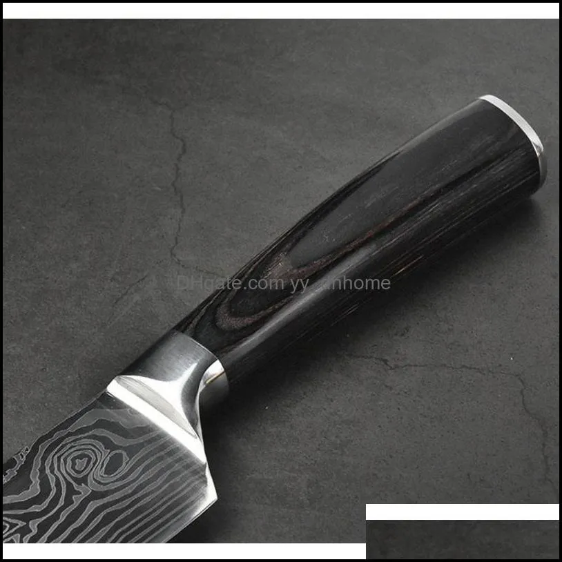 wholesale kitchen tools stainless steel damascus knife delicate color wooden handle slicing fruit vegetable paf14356