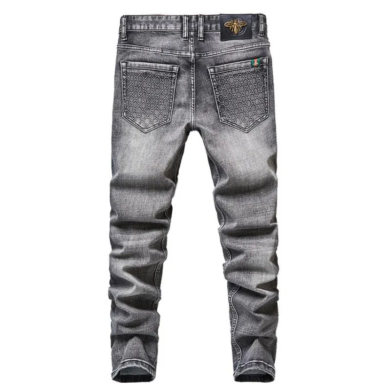 Heren Jeans Mode Herfst Katoen Slanke Elastische GC Merken Zakelijke Broek Klassieke Stijl Denim Broek Mannelijke Grijze Kleur