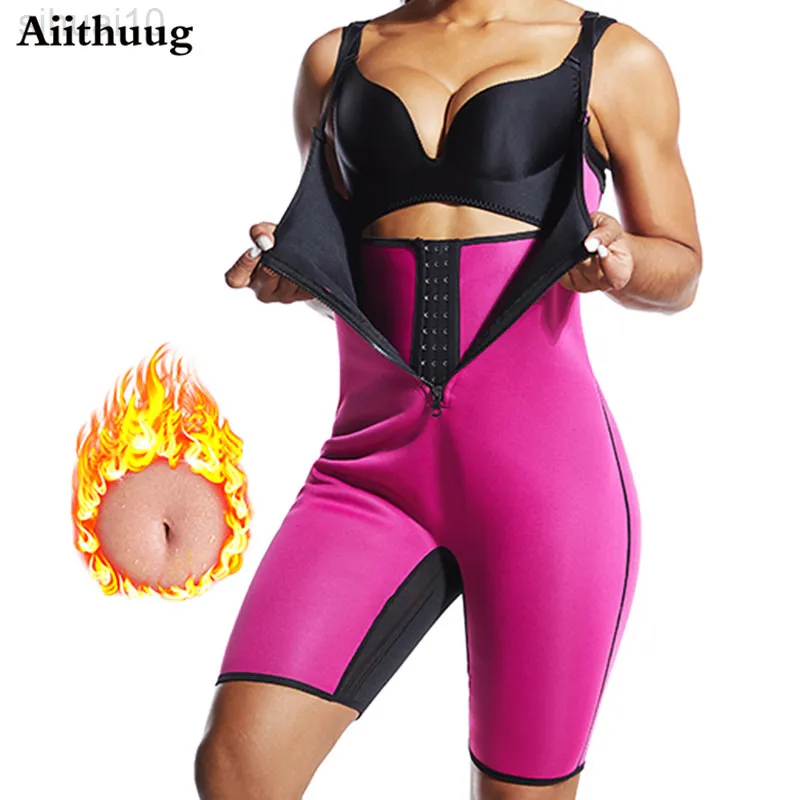 Aiithuug Frauen Full Body Shaper Sport Sauna Schweiß Abnehmen Weste Anzug Neopren Gewichtsverlust Shapewear Taille Trainer Bodysuit L220802