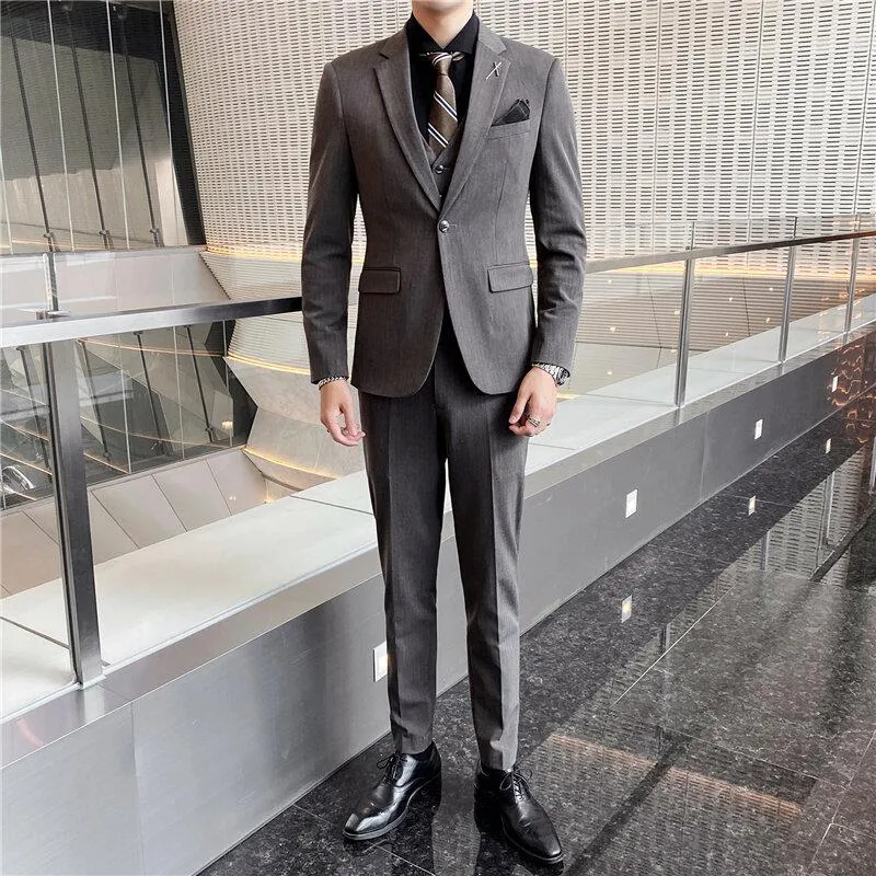 Men's Suits & Blazers Mens Business 2022 Suit Men's Three-piece Trend Korean Version Slim Casual Groom Wedding Solid ColorMen's