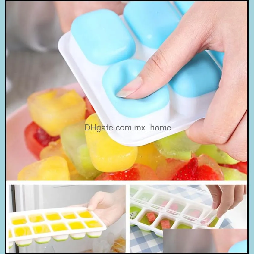 ice cube mold 14-hole silicone tools tray lids covered ube trays set icy cream tool blue green optional cyl-yw1051
