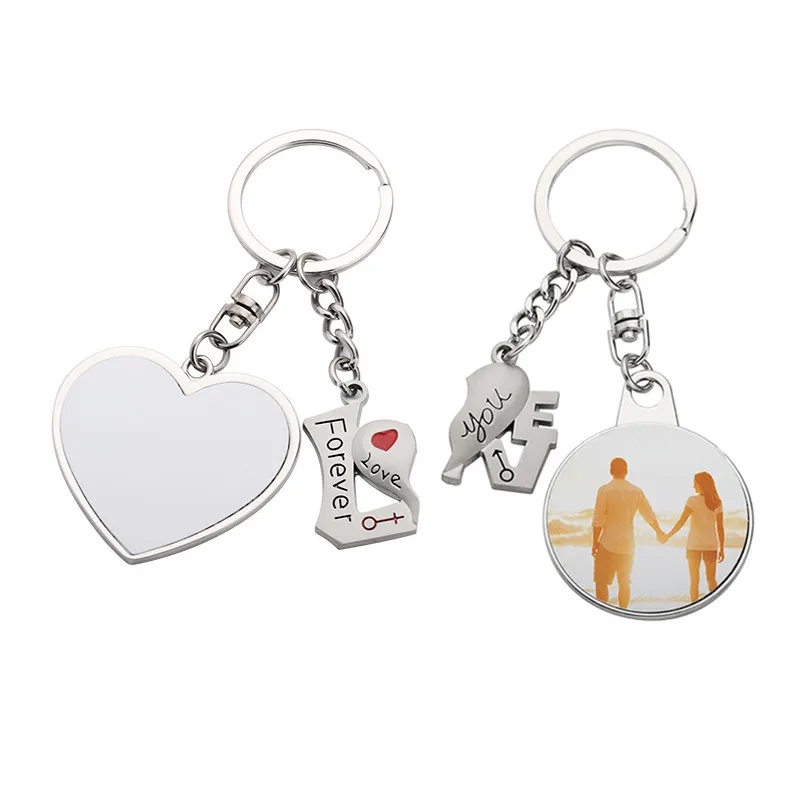 Romantic Sublimation Blank Couple Keychain Pendant Heat Transfer Heart Shaped Keychains DIY Valentine's Day Gift Keyring