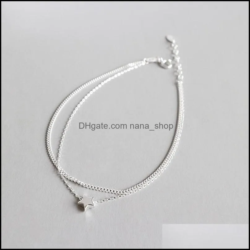 جوهر الجواهر الحقيقي 925 Sterling Sier Sier Bracelet Fine Double Layers Star Charm for Women Girls Girles Gift YMA013 Drop Delivery NK