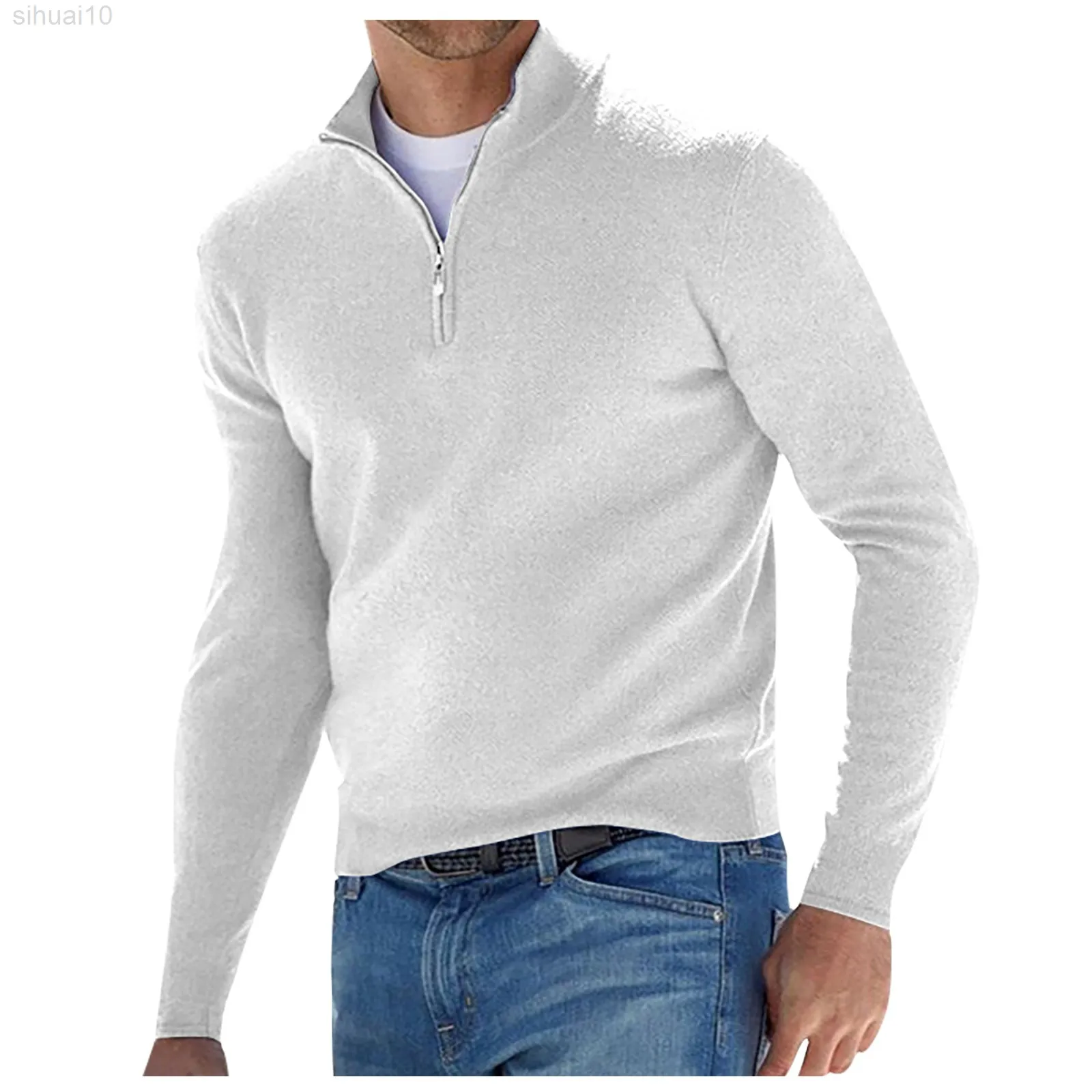 Maglione casual da uomo classico con cerniera collo alto tinta unita maglione lavorato a maglia sottile collo alto manica lunga top autunno e inverno L220801