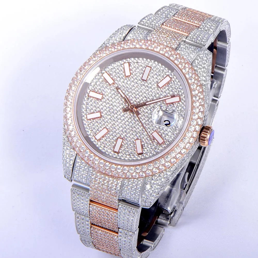 다이아몬드 남성 시계 자동 기계식 시계 41mm 사파이어 여성 패션 손목 시계 다이아몬드 스터드 스틸 브레이슬릿 Montre de Luxe