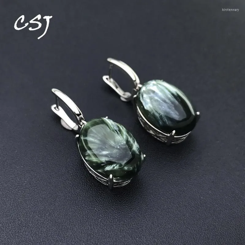 Stud Big Stone Doğal Seraphinite Küpe Sterling 925 Gümüş Charoite Oval 13 18mm Kadınlar için Doğum Günü Partisi Takı Hediye Kirs22