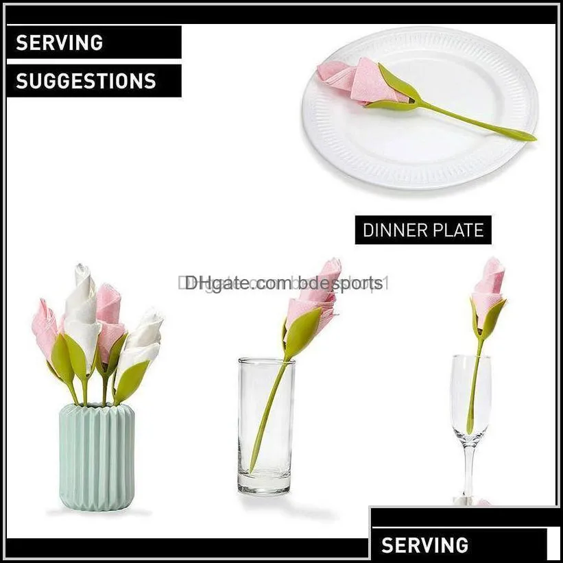Textiles Home Garden Drop Delivery 2021 Creative Plastic Bloom Napkin Table Green Twist Flower Buds Serviette Holders Dquhn
