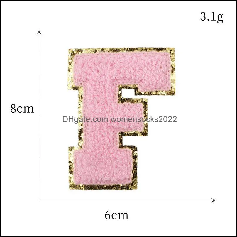 Notions 26 Letters Sequin Chenille Embroidery Patch Alphabet Iron On Patches Bags jeans Clothes Felt Letter Garment DIY Accessories