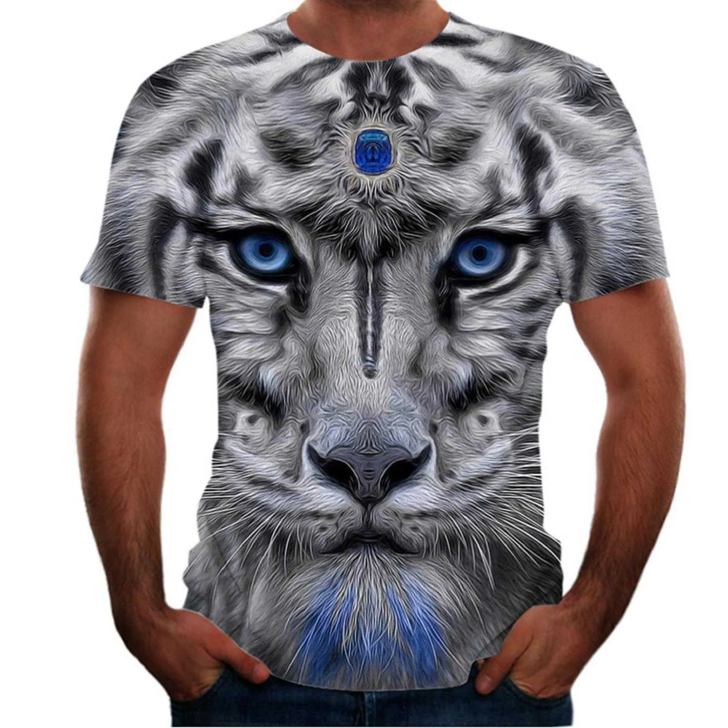 Animal Print 3D Hommes T-shirts À Manches Courtes Lâche Casual Respirant Tigre Motif Top Casual Nouveau Loup Chien Adolescents Porter