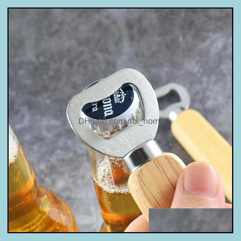 wood handle beer bottle opener stainless steel wooden wine soda glass cap kitchen bar tools portable openers party