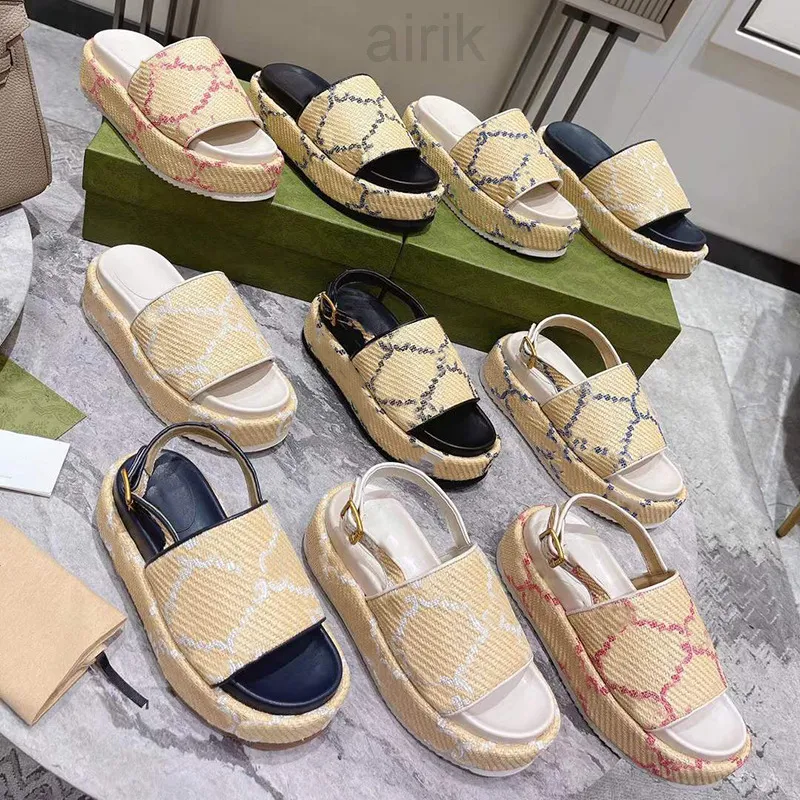 Dames Platform Sandalen Ontwerper Heren Dia's Flat Slide Strand Slippers Veelkleurig Canvas Linnen Stof Afdrukken Bandjes Slipper Klassieke Sandalen