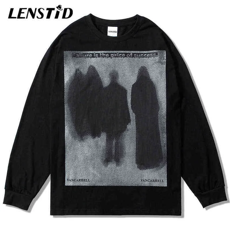 Lenstid Men Outumn Men Oversize Manga Longa Tshirts Hip Hop Graphic Letter Print T-shirts Streetwear Harajuku Casual Top Tees T220808