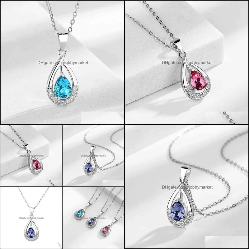 925 silver water drop necklace collarbone chain female Swarovski Crystal inlaid pendant simple temperament and versatile
