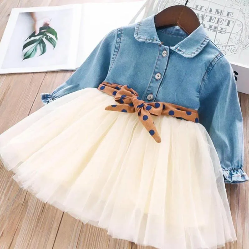 Girl's Dresses Toddler Girl Long Sleeve Denim Dress For Girls Clothing Tutu Ball Gown Party Autumn Winter Baby Clothes VestidosGirl's