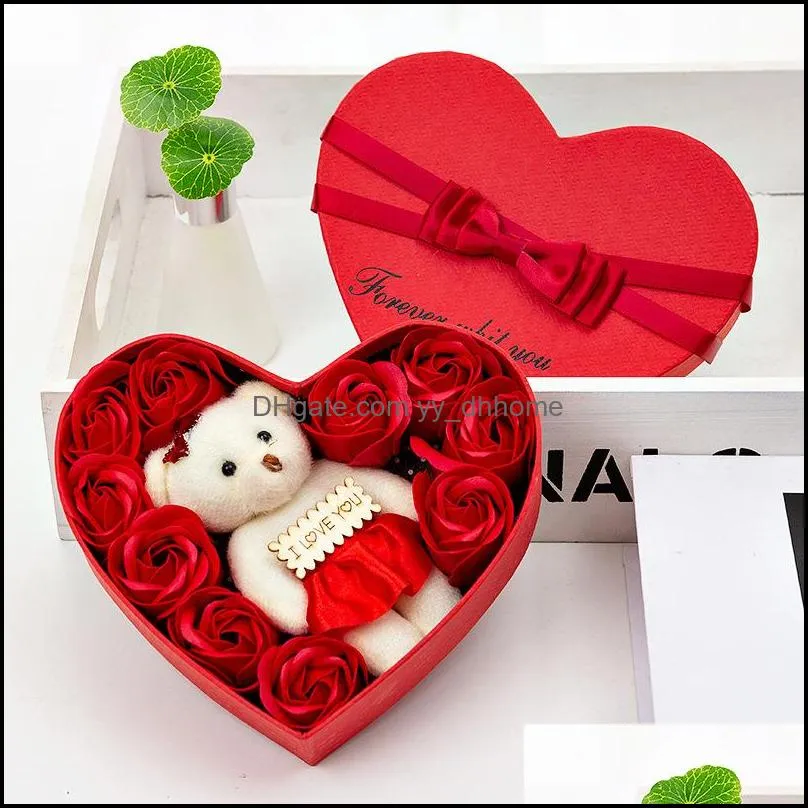 Party Favor Event Supplies Festive Home Garden Rose Bear Present Boxes Love Heart Valentines Day Organizer Soap Flower Falls föreslå äktenskap