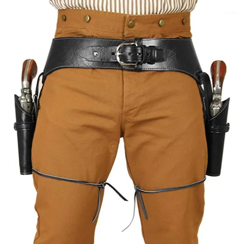 Ander evenement Feestartikelen Oud Wild West Double Gun Revolver Belt Holster Western Style Leather Rig Loop Outlaw Cowboy Gunfighter P